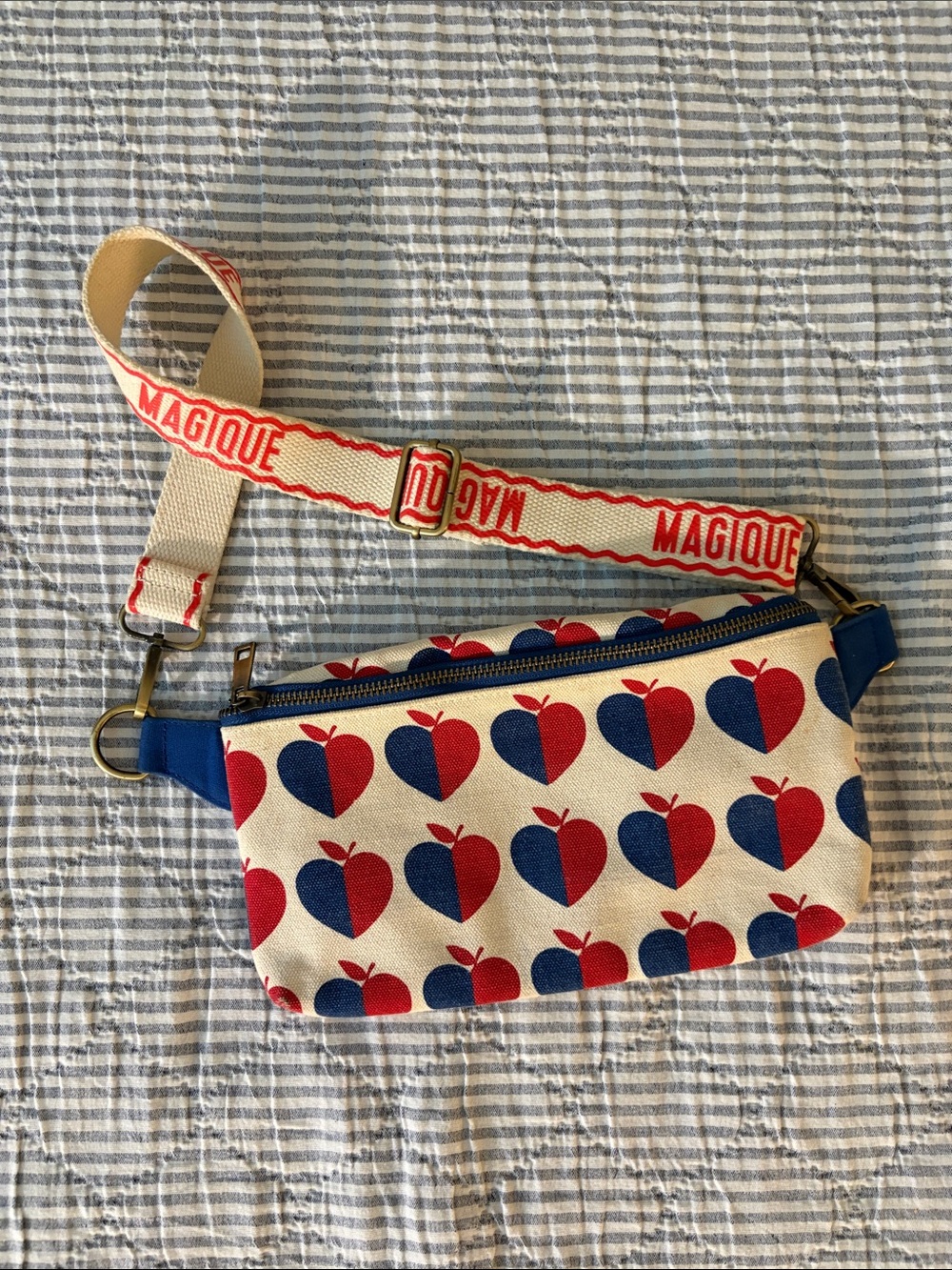 Hotel MAGIQUE + Anthropologie Red and Blue Heart Print Canvas Waist Bag